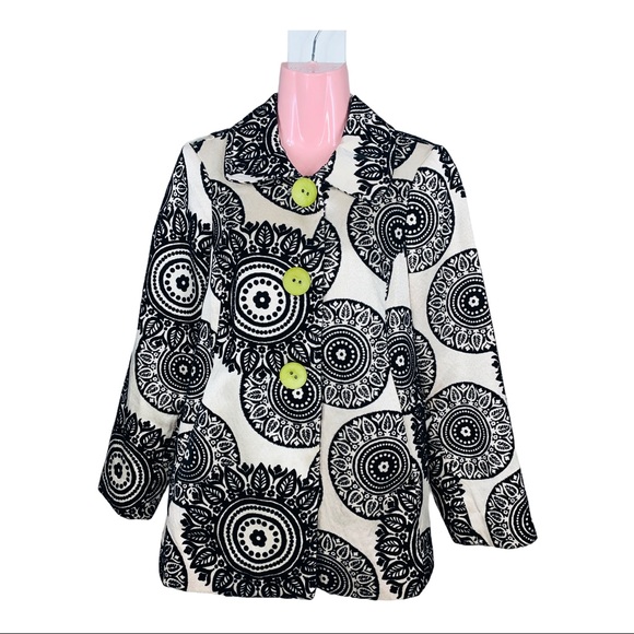 3 Sisters Black White Lime Green Pea Coat Jacket - Picture 1 of 9